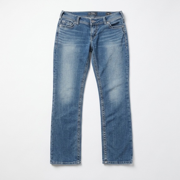 Silver Jeans Denim - SILVER JEANS Suki Mid Straight Joga Hybrid Denim Blue Knit Flex Curvy Jean 34X32